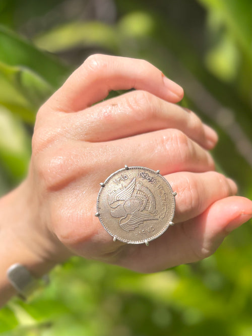 Vintage Coin Silver Ring - Authentic Rare Egyptian Coin- Ring Made In Sri Lanka