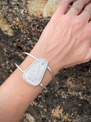 Sri Lankan Moonstone With Blue Moonstone Gem Accent Sterling Silver Cuff - Made In Sri Lanka