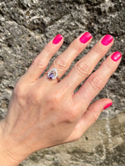 Amethyst & Cubic Zirconian Couronne .925 Silver Ring - Made In Sri Lanka - Kalumali Design