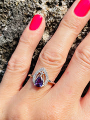 Amethyst & Cubic Zirconian Couronne .925 Silver Ring - Made In Sri Lanka - Kalumali Design