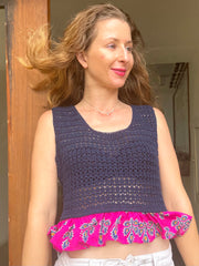 The Penelope Peplum Crochet Top - Large - Lanka Tropicana Collection