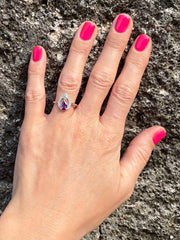 Amethyst & Cubic Zirconian Couronne .925 Silver Ring - Made In Sri Lanka - Kalumali Design