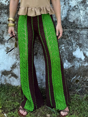 Seventies Sol Crochet Pants - Iresha Made In Coco-Green Color- Golden Retro Riviera Collection