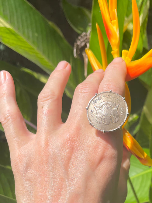 Vintage Coin Silver Ring - Authentic Rare Egyptian Coin- Ring Made In Sri Lanka
