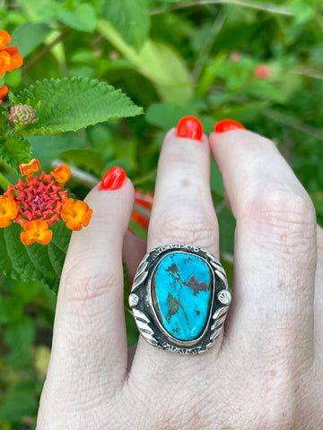 Vintage Silver And Agate Ring - New Mexico