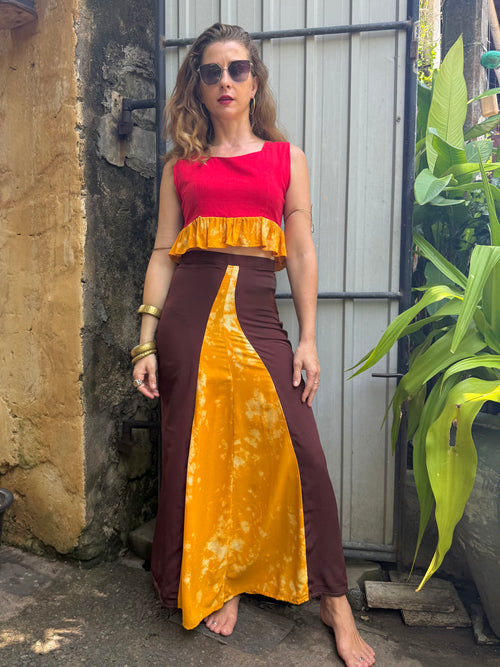 Sunset Muse Maxi Skirt
 - Upcycled Bamboo Silk Textile - Golden Retro Riviera Collection