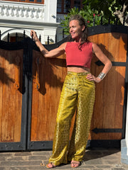The Jackson Trouser - Upcycled Saree Textile - Golden Retro Riviera