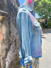 Vintage Denim Button Down With Shakira Hand Embroidery- Up-Cycled Collection