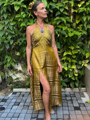 The Christina Halter Dress - Upcycled Saree Textile - Golden Retro Riviera Collection