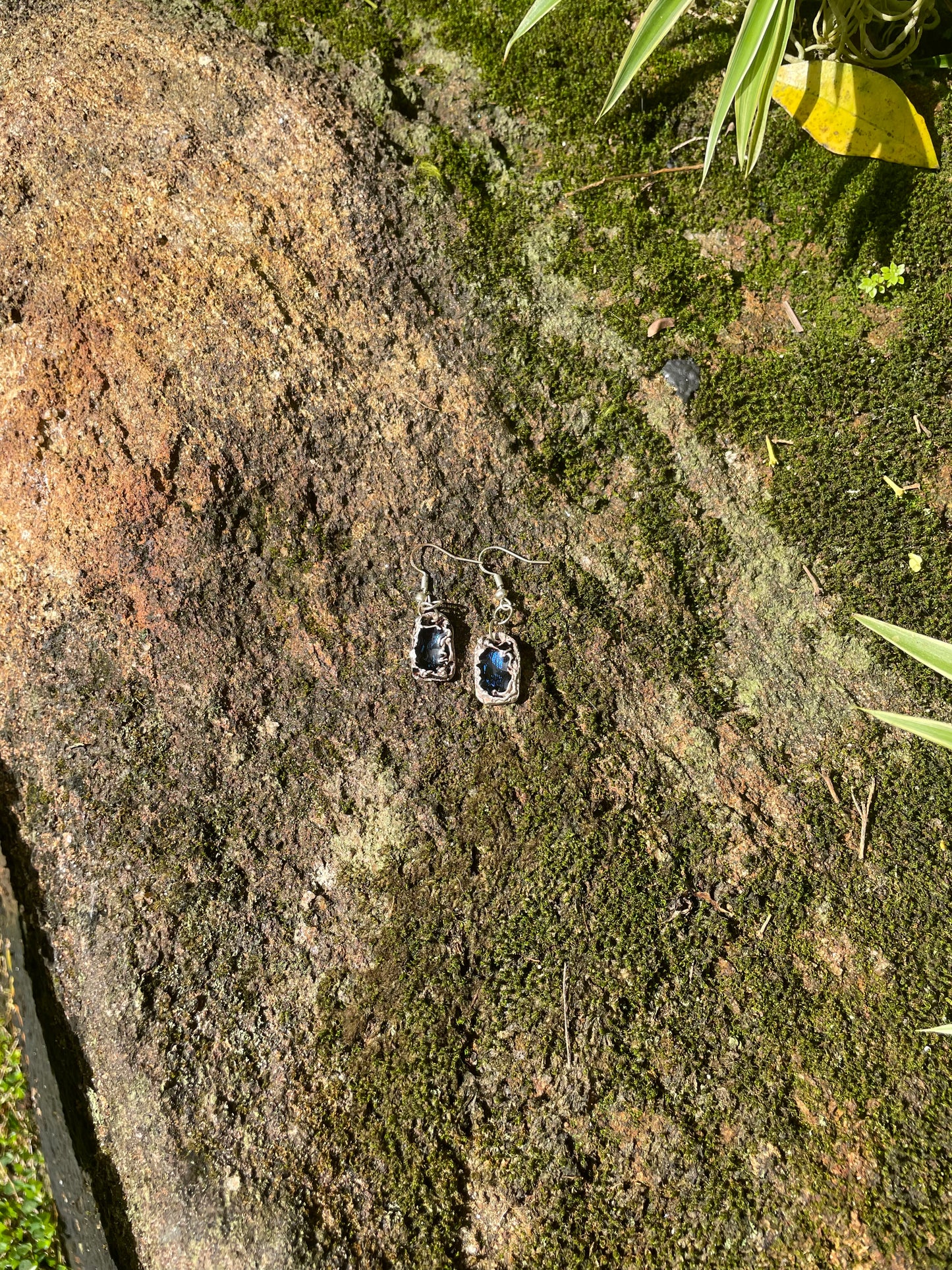 Wendy Molded Sterling Silver & Blue Dichroic Glass Earrings