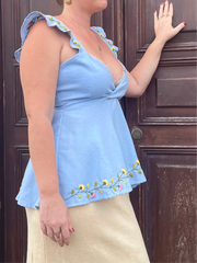 Baby Blue Léa Top - Linen & Shakira Embroidery