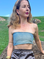 The Denim Bando Top - Upcycled Denim - Golden Retro Riviera Collection