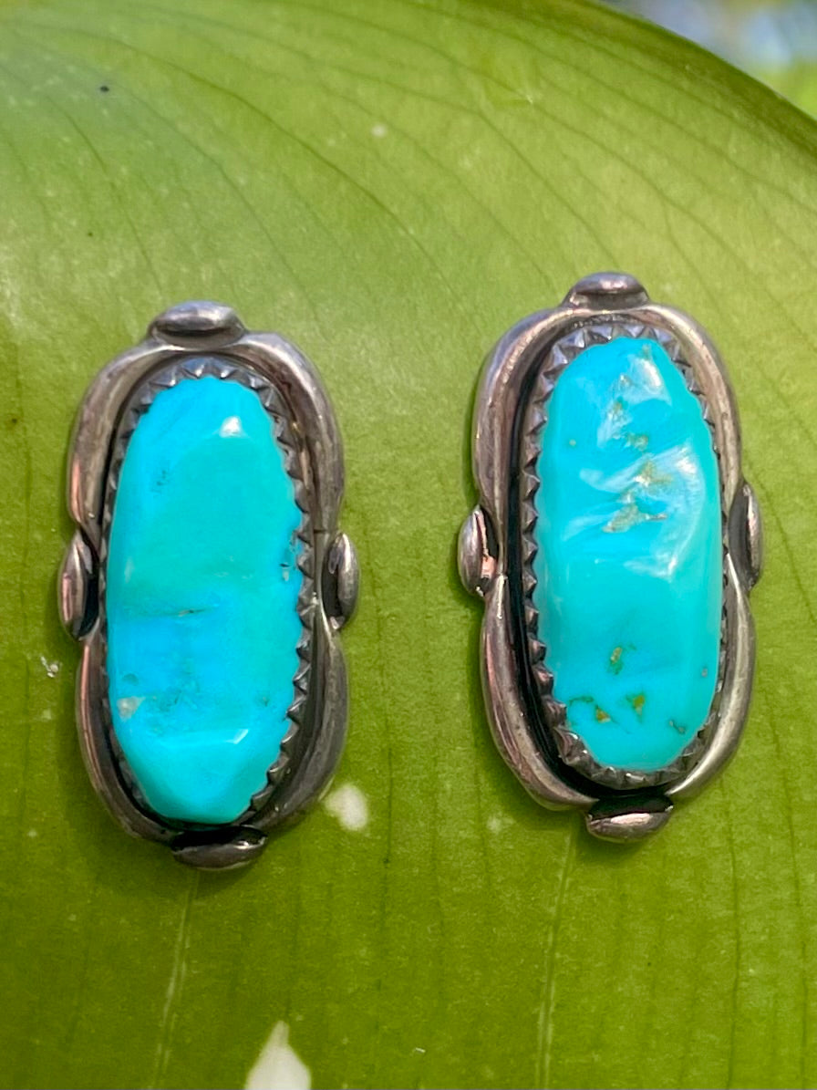 Vintage Native American Alvinia Zuni Turquoise Studs 1970s