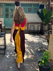 Sunset Muse Maxi Skirt
 - Upcycled Bamboo Silk Textile - Golden Retro Riviera Collection