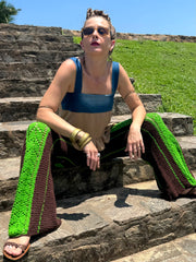 Seventies Sol Crochet Pants - Iresha Made In Coco-Green Color- Golden Retro Riviera Collection