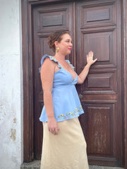 Baby Blue Léa Top - Linen & Shakira Embroidery