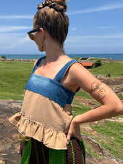 Retro Baby Doll Top - Upcycled Denim & Pants - Golden Retro Riviera Collection