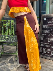 Sunset Muse Maxi Skirt
 - Upcycled Bamboo Silk Textile - Golden Retro Riviera Collection