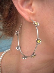 Frangipani Hoops In Silver & American Diamond - Made In Sri Lanka