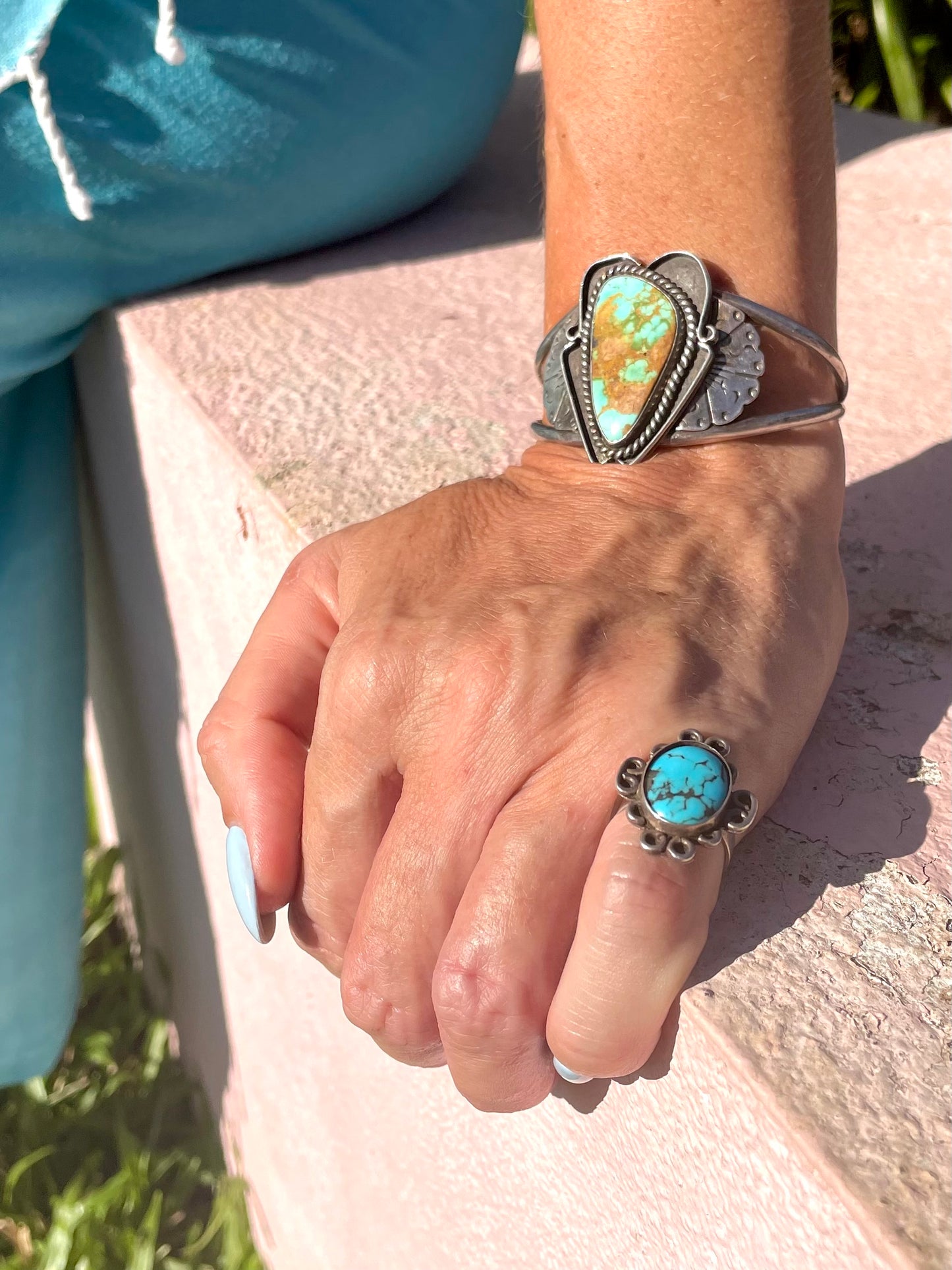 Vintage Native American Silver And Turquoise Pinky Ring