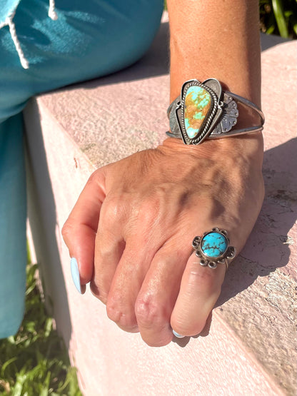 Vintage Native American Silver And Turquoise Pinky Ring