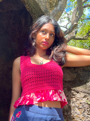 The Penelope Peplum Crochet Top - Small - Lanka Tropicana Collection