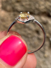 Close up of authentic Sri Lankan Citrine gemstone ring on .925 silver. 