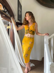 The Nina - Pencil Skirt With Shakira Hand Embroidery - Up-Cycled Collection