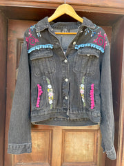 The Roxana - Denim With Crystal Fringe & African Textile - Up-Cycled Collection