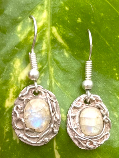 Wendy Molded Silver & Moonstone Earrings