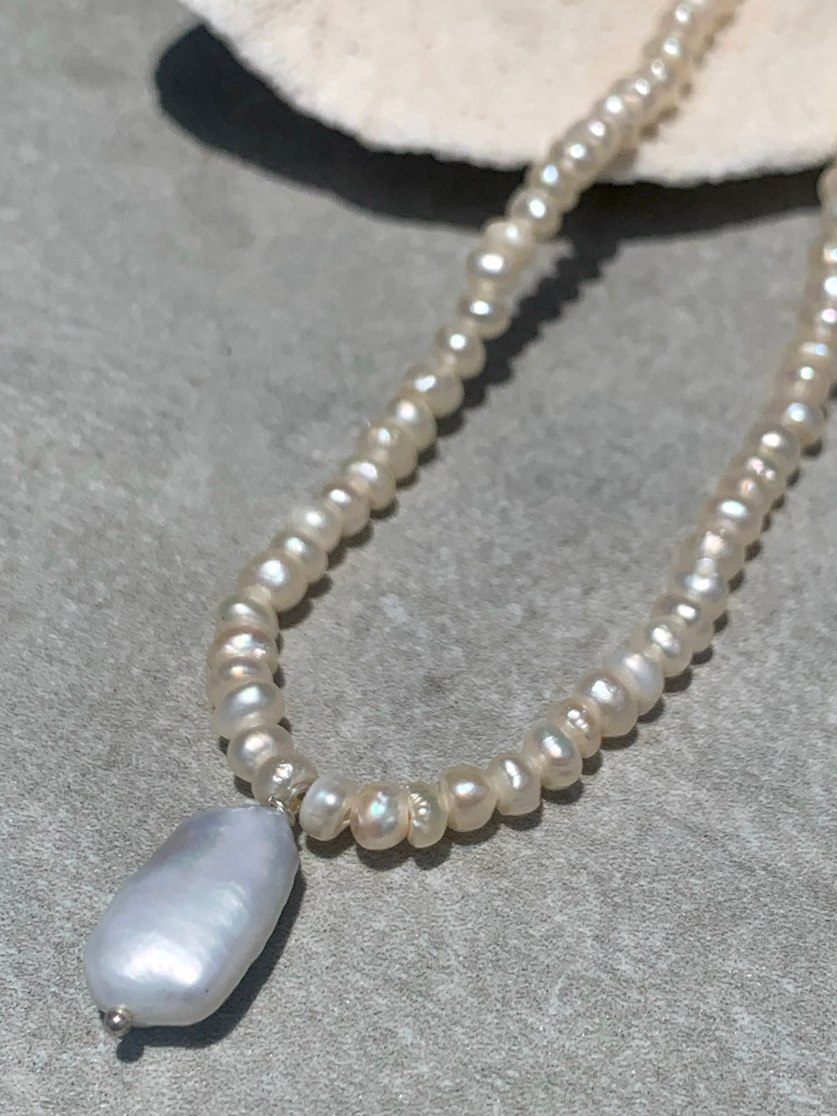 Pearl Necklace With Pearl Pendant - 100% Genuine Pearls & .925 Silver