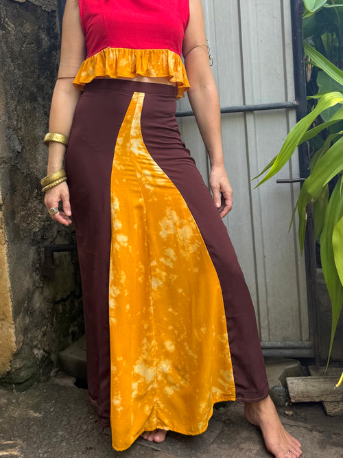 Sunset Muse Maxi Skirt
 - Upcycled Bamboo Silk Textile - Golden Retro Riviera Collection