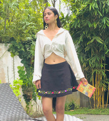The Selene - Hand Embroidered Denim Skirt - Up-Cycled Collection