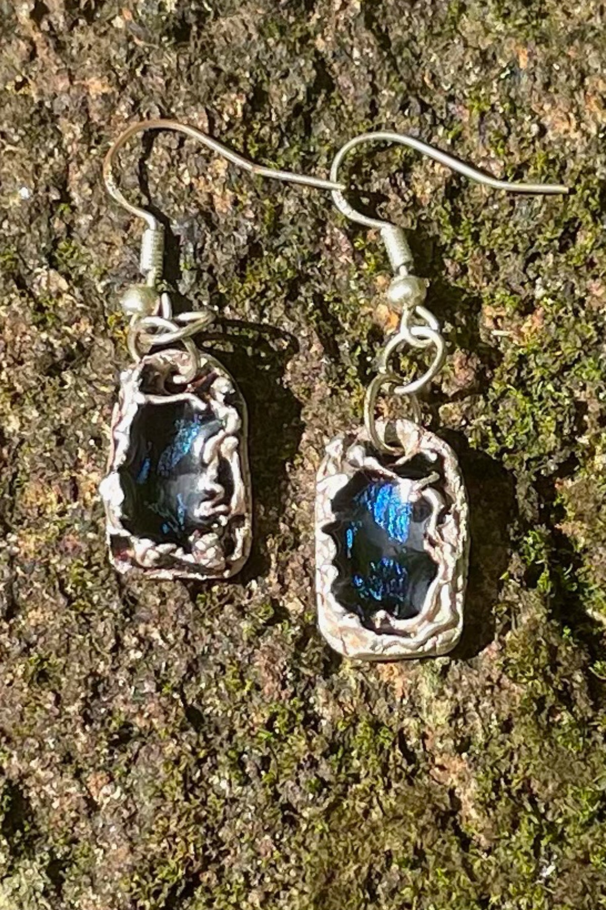 Wendy Molded Sterling Silver & Blue Dichroic Glass Earrings