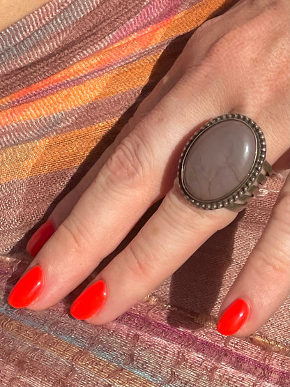 Vintage Silver And Agate Ring - New Mexico