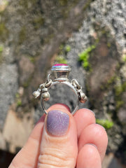 Vintage Afghan Fuscia Sterling Silver Ring With Bells