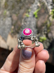 Vintage Afghan Fuscia Sterling Silver Ring With Bells