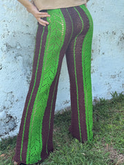 Seventies Sol Crochet Pants - Iresha Made In Coco-Green Color- Golden Retro Riviera Collection