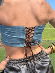 The Denim Bando Top - Upcycled Denim - Golden Retro Riviera Collection