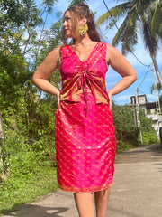 Fuscia Skirt - Paradise In The Village Collection - Upcycled Silk Saree - Size Medium & Large