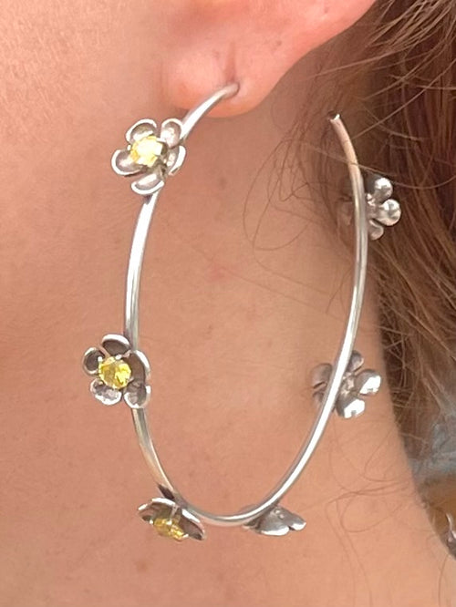 Frangipane Hoops In Silver & American Diamond - Made In Sri Lanka