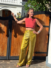 The Jackson Trouser - Upcycled Saree Textile - Golden Retro Riviera