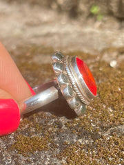 Vintage Hessinite Cinnamon Stone & Silver Ring With Emerald  Crown