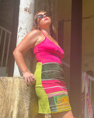 The Choli Skirt In Lime & Hot Pink - Lanka Tropicana & Up-Cycled Collection