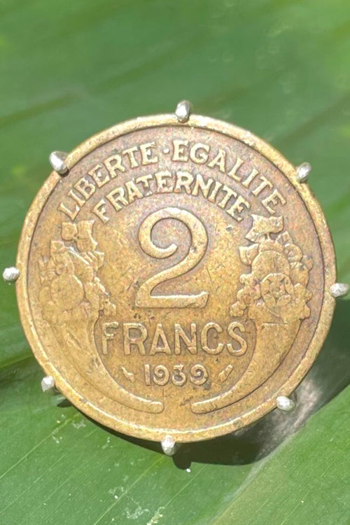 Vintage Coin Silver Ring - Authentic 2 Francs Coin- Ring Made In Sri Lanka