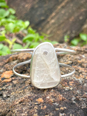 Sri Lankan Moonstone With Blue Moonstone Gem Accent Sterling Silver Cuff - Made In Sri Lanka