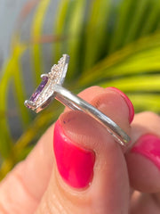 Amethyst & Cubic Zirconian Couronne .925 Silver Ring - Made In Sri Lanka - Kalumali Design