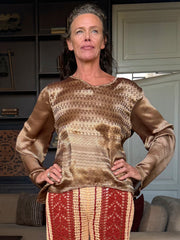 The Silky Mocha Blouse - Upcycled Saree Textile - Golden Retro Riviera Collection