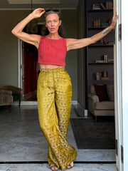 The Jackson Trouser - Upcycled Saree Textile - Golden Retro Riviera