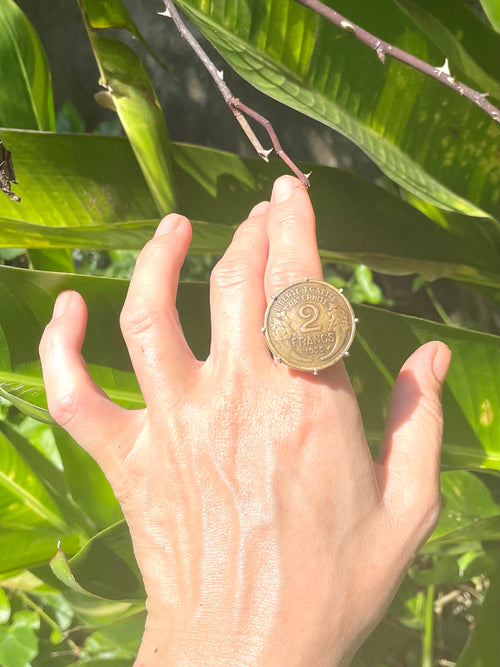 Vintage Coin Silver Ring - Authentic 2 Francs Coin- Ring Made In Sri Lanka